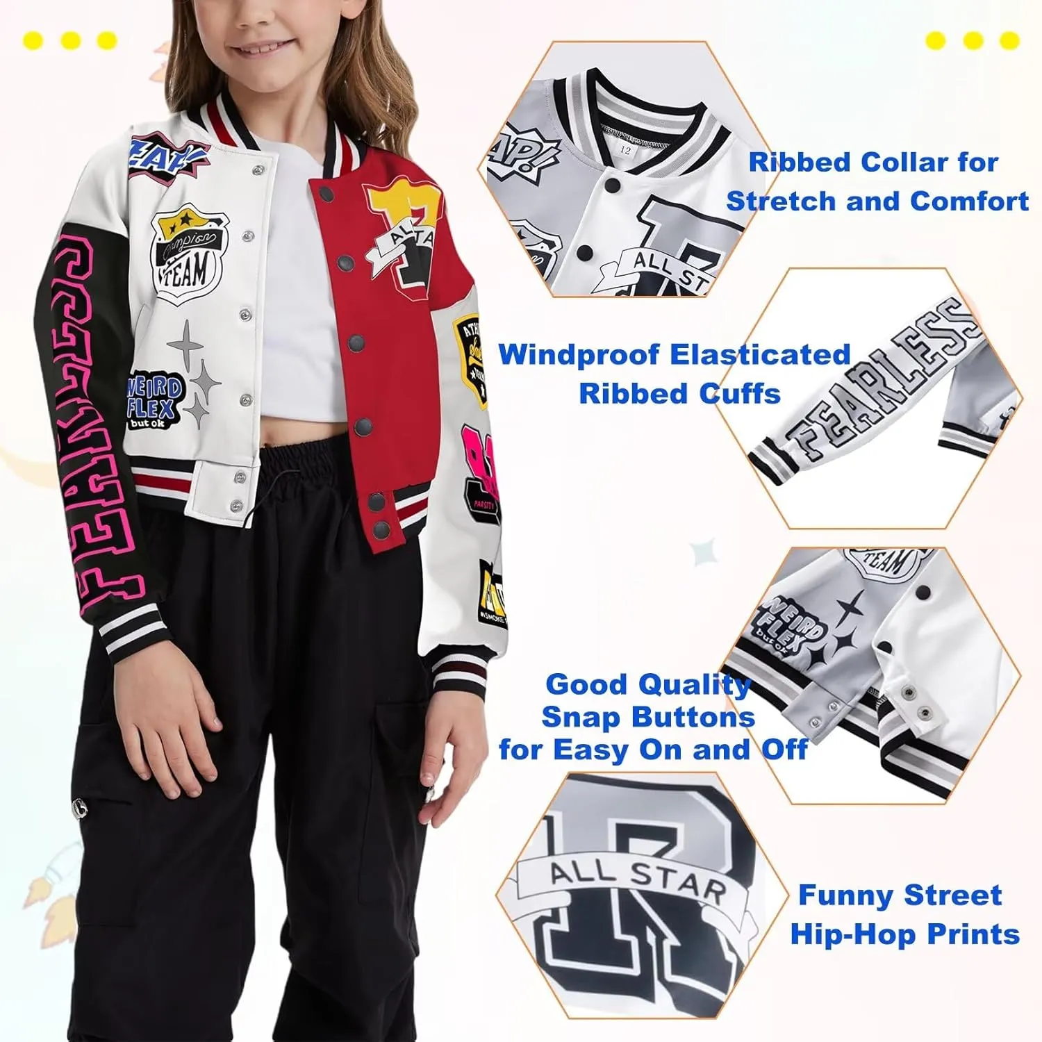 Kids Baseball Jacket Varsity Style Casual Fit Sport Boys Girls Team Uniforms Cardigan Sweatshirt Black-2Years