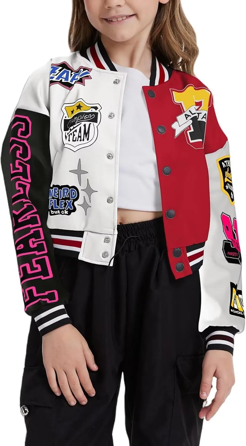 Kids Baseball Jacket Varsity Style Casual Fit Sport Boys Girls Team Uniforms Cardigan Sweatshirt Black-2Years
