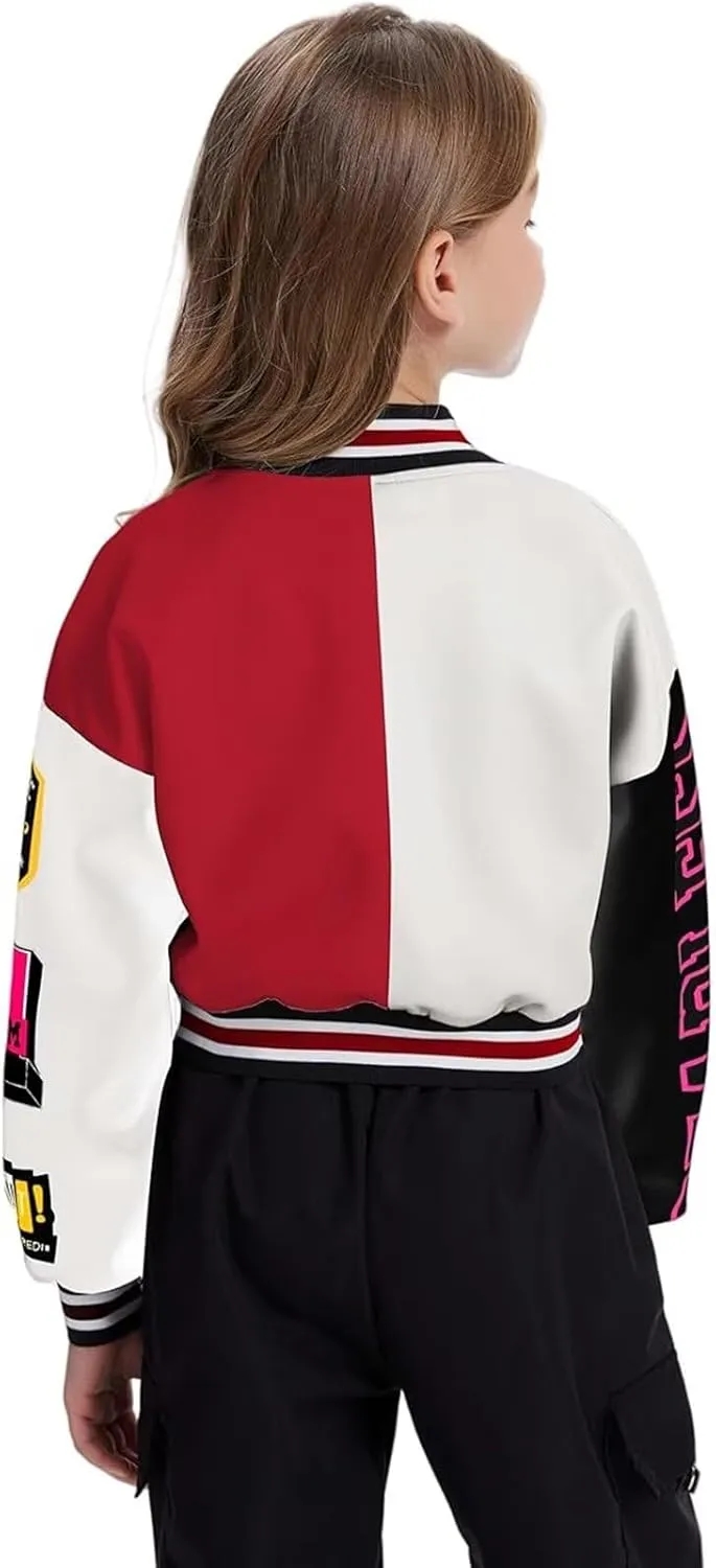 Kids Baseball Jacket Varsity Style Casual Fit Sport Boys Girls Team Uniforms Cardigan Sweatshirt Black-2Years