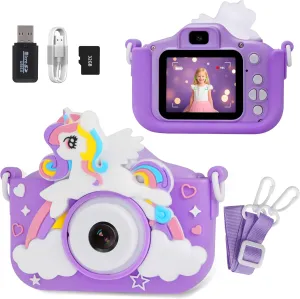 Kids Camera Toys for 3 4 5 6 7 8 Year Old Girls: Toddler Camera Birthday for Kids, 1080P Digital Video Unicorn Camera for Girls Boys Party Outdoor Travel