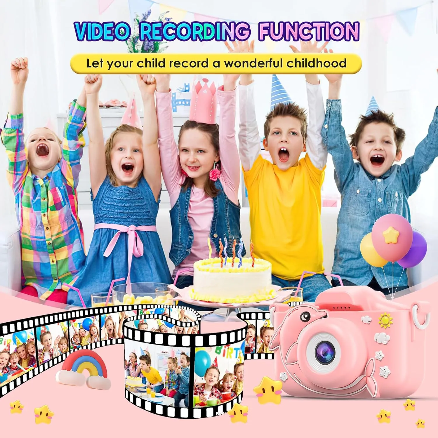 Kids Camera Toys with Cartoon Silicone Cover, Digital Mini Camera for 3 4 5 6 7 8 9 10 11 12 Year Old Boys Girls Birthday Chirstmas Gifts Ideas - Personal Video Players(Dolphin Pink)