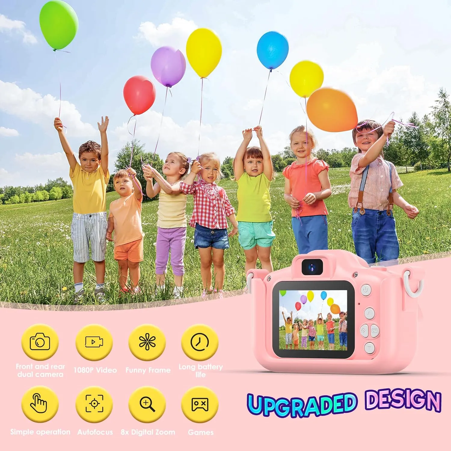 Kids Camera Toys with Cartoon Silicone Cover, Digital Mini Camera for 3 4 5 6 7 8 9 10 11 12 Year Old Boys Girls Birthday Chirstmas Gifts Ideas - Personal Video Players(Dolphin Pink)