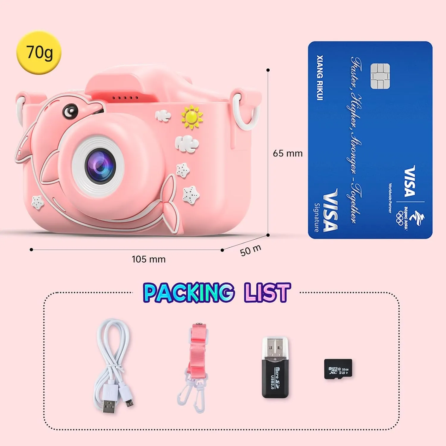 Kids Camera Toys with Cartoon Silicone Cover, Digital Mini Camera for 3 4 5 6 7 8 9 10 11 12 Year Old Boys Girls Birthday Chirstmas Gifts Ideas - Personal Video Players(Dolphin Pink)