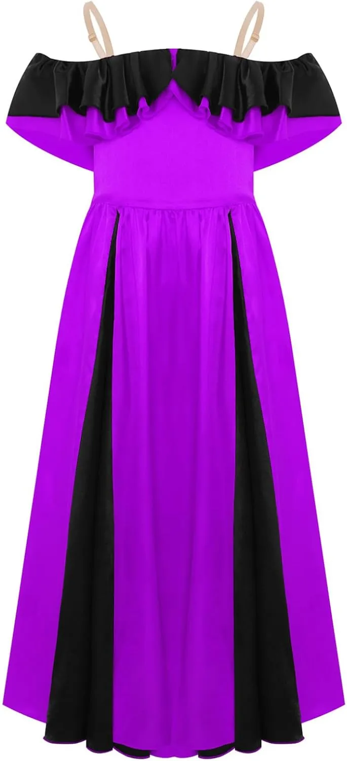 Kids Girls Color Block Formal Ball Gowns Prom Party Maxi Princess Dress Satin Flamenco Costume