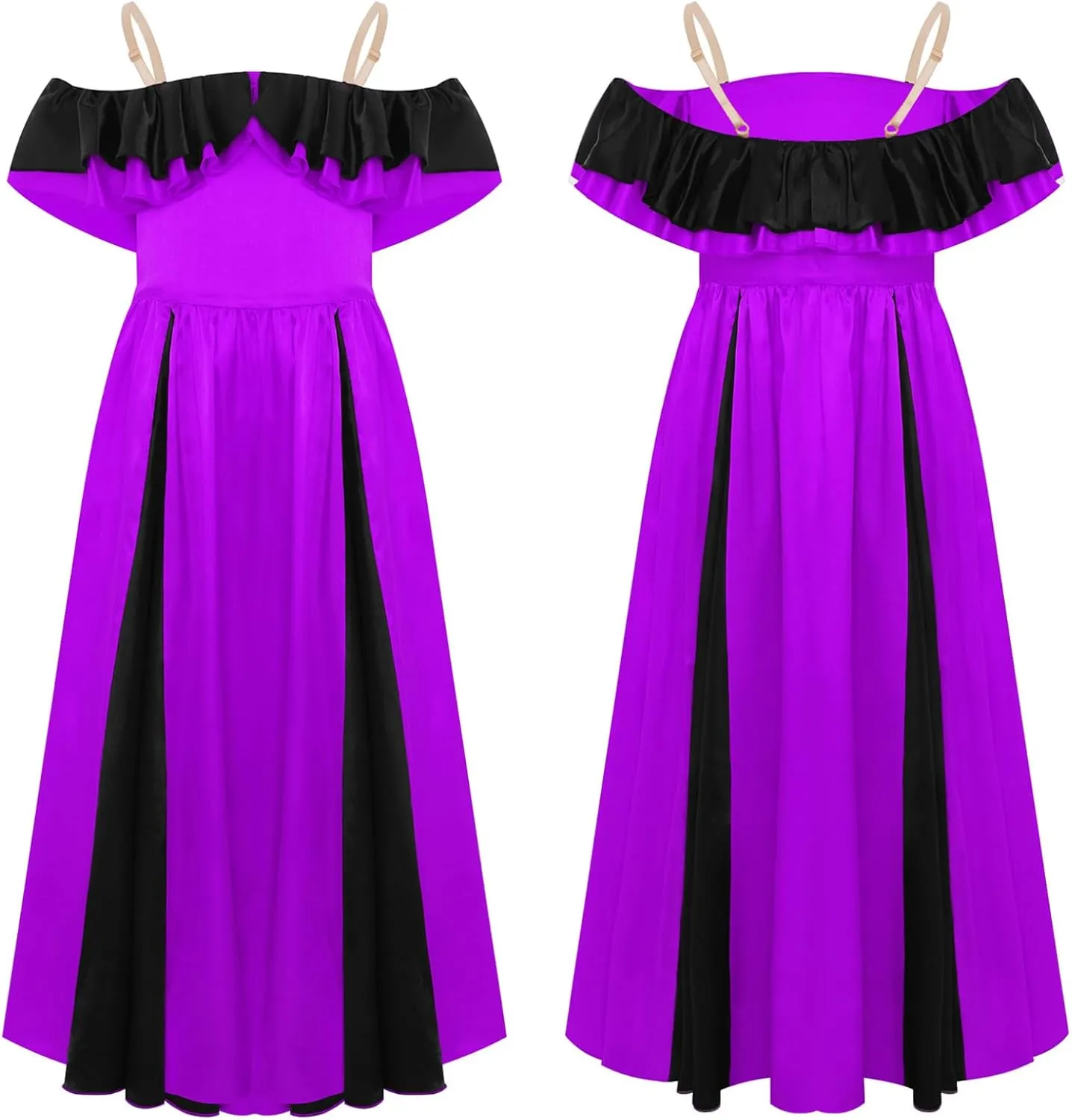 Kids Girls Color Block Formal Ball Gowns Prom Party Maxi Princess Dress Satin Flamenco Costume
