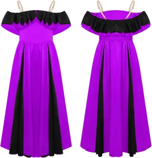 Kids Girls Color Block Formal Ball Gowns Prom Party Maxi Princess Dress Satin Flamenco Costume