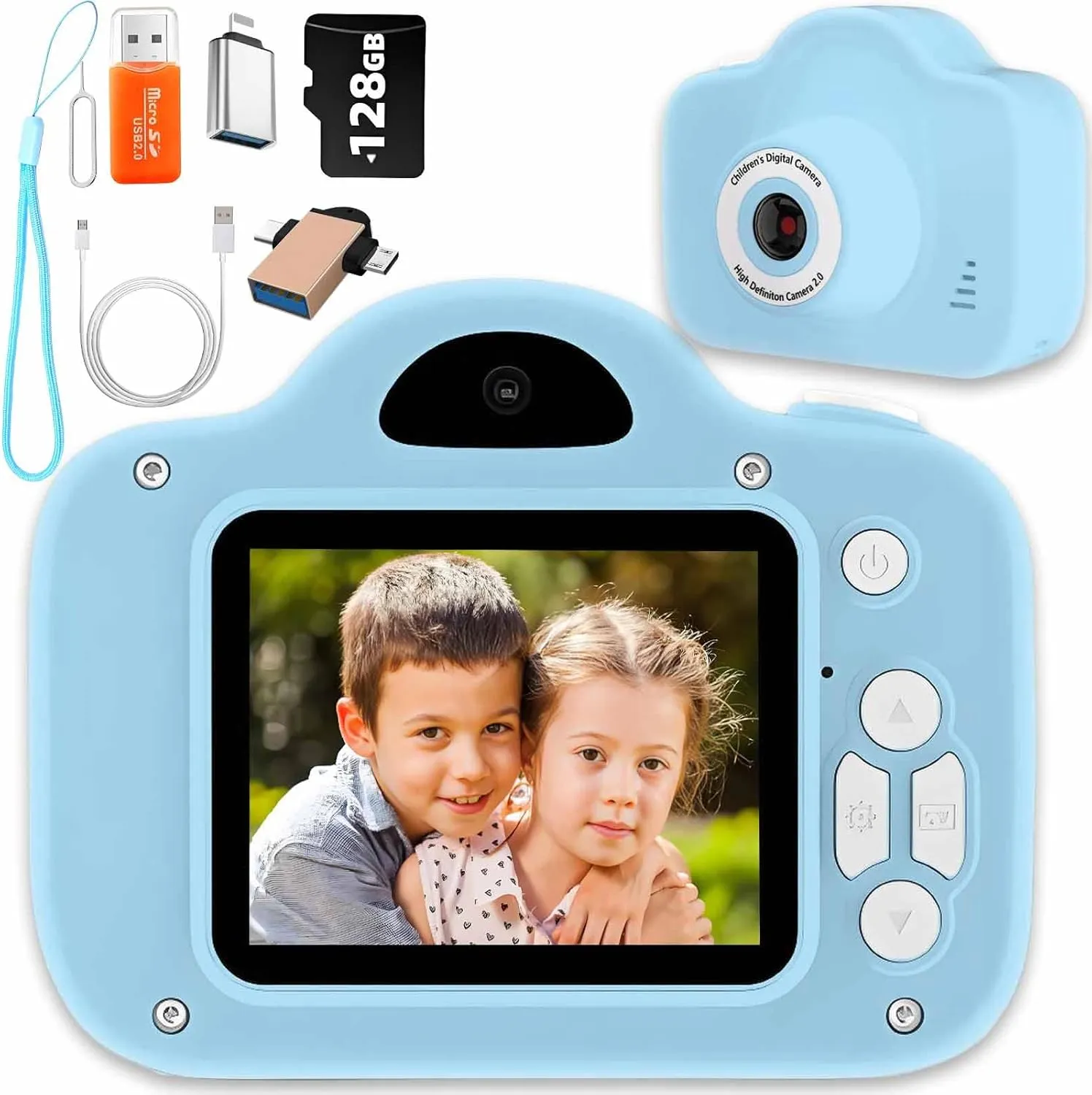 Kids Selfie Camera，Kids Camera Toys for 3-12 Years Old Girls Boys，Portable Children Digital Video Camcorder Camera with OTG Adapter Instantly Share Photos，Best Chritmas Gift for Kids with 128G SD Card