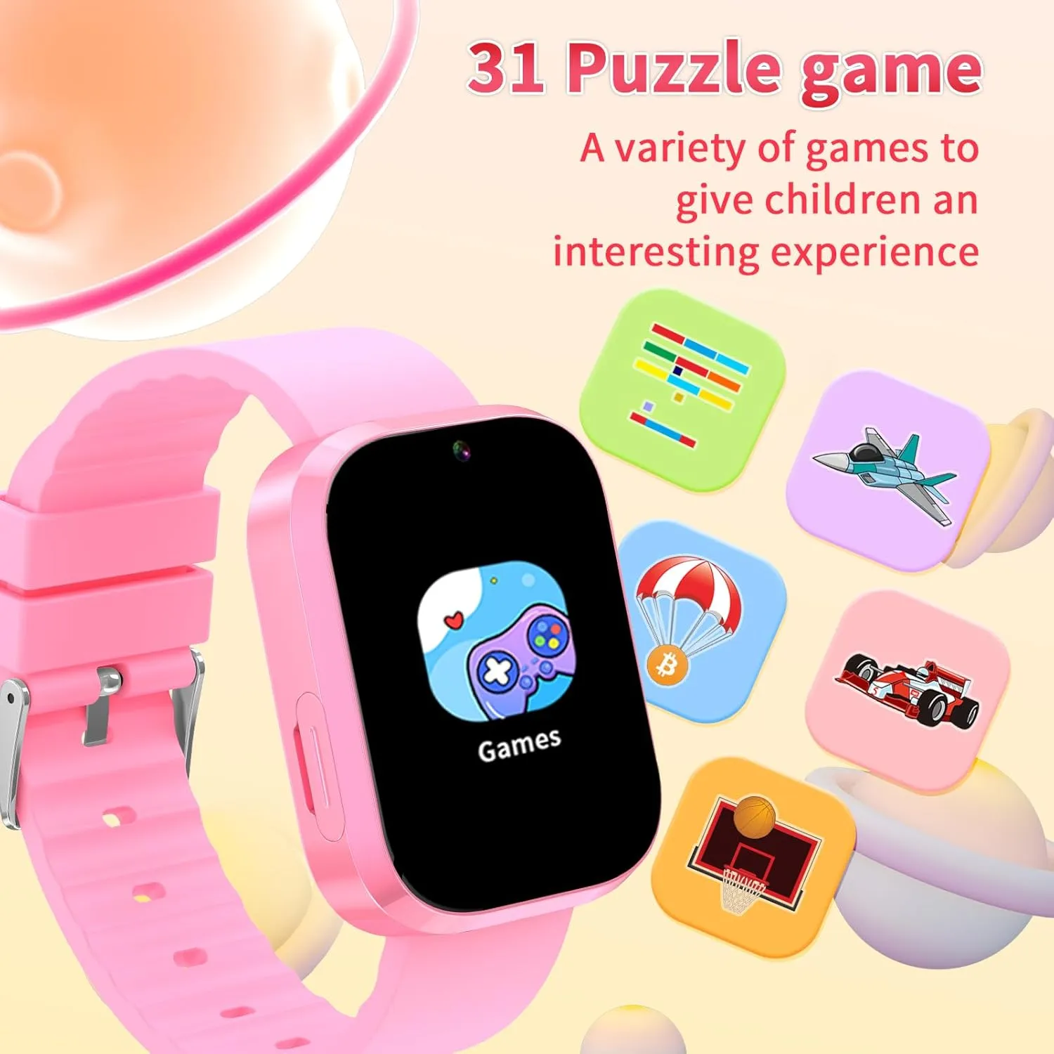 Kids Smart Watch with Learning Card, Audio Story, 31 Games, HD Camera, Music Player, Pedometer, Flashlight, Educational Toys, Perfect Birthday for Boys and Girls Ages 4-10 (Pink)
