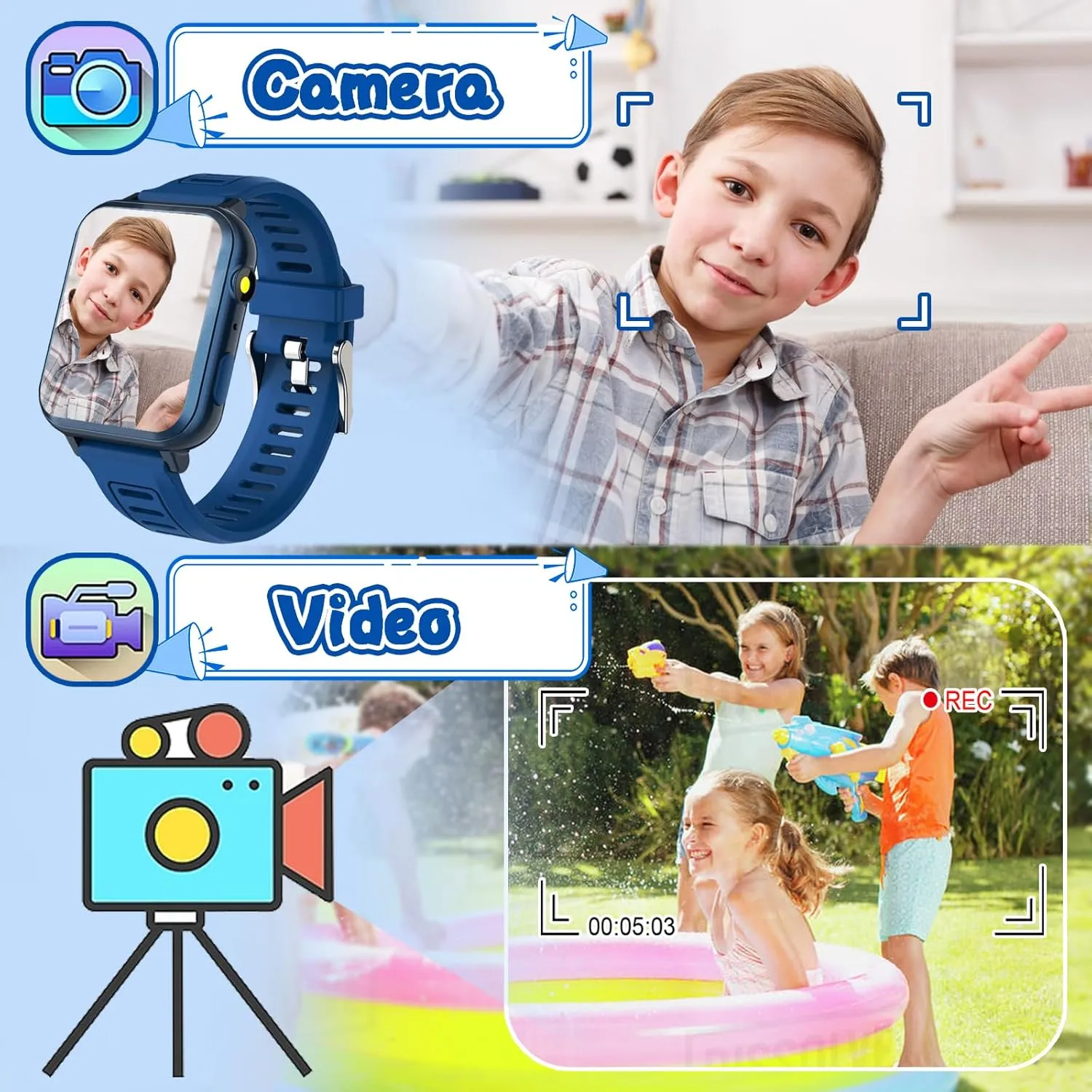 Kids Smartwatch, Toy for Boys and Girls Ages 3-13 with 24 Games, Camera, Music Playback, time Display, Video and Audio Recording Features and More (Blue)