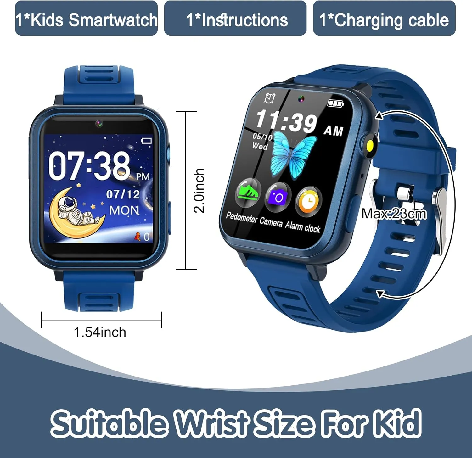 Kids Smartwatch, Toy for Boys and Girls Ages 3-13 with 24 Games, Camera, Music Playback, time Display, Video and Audio Recording Features and More (Blue)
