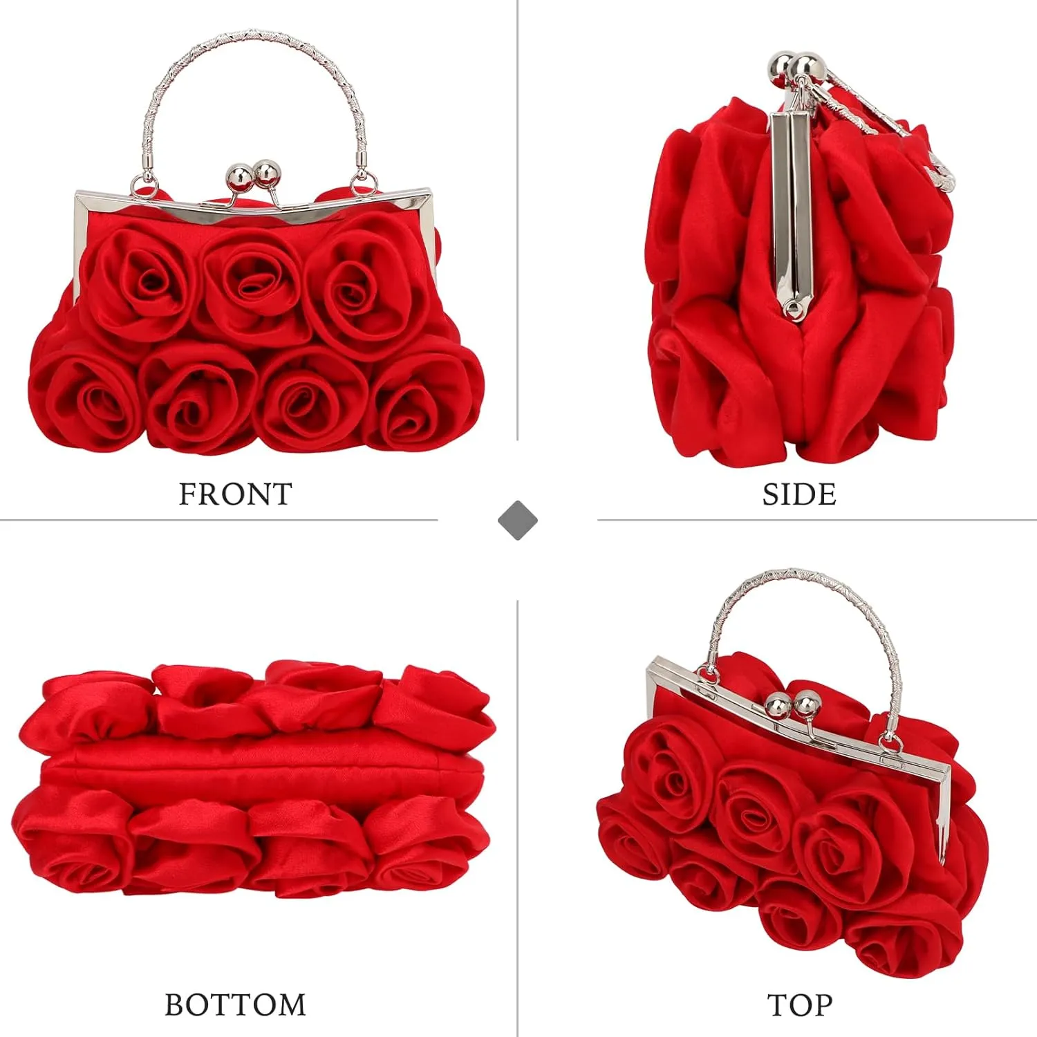 kilofly Missy K 7 Roses Clutch Purse, Satin, with Detachable Strap Money Clip