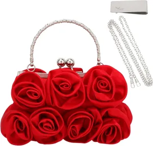 kilofly Missy K 7 Roses Clutch Purse, Satin, with Detachable Strap Money Clip
