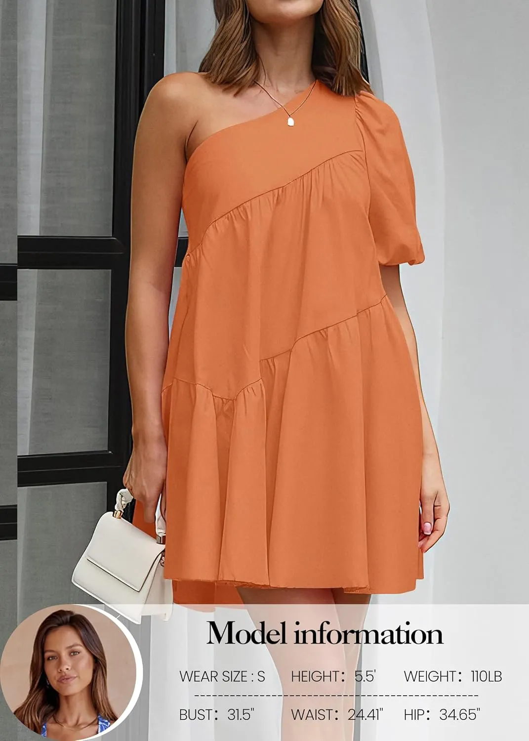 KIRUNDO Womens 2025 Summer Casual One Shoulder Mini Babydoll Dress Puff Sleeve Loose Tiered A Line Flowy Short Dresses