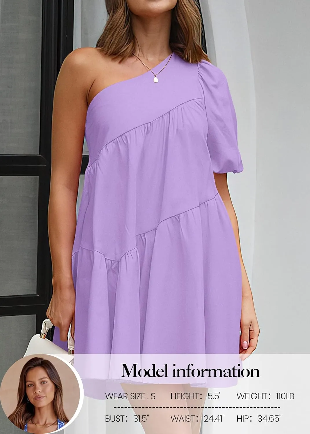 KIRUNDO Womens 2025 Summer Casual One Shoulder Mini Babydoll Dress Puff Sleeve Loose Tiered A Line Flowy Short Dresses