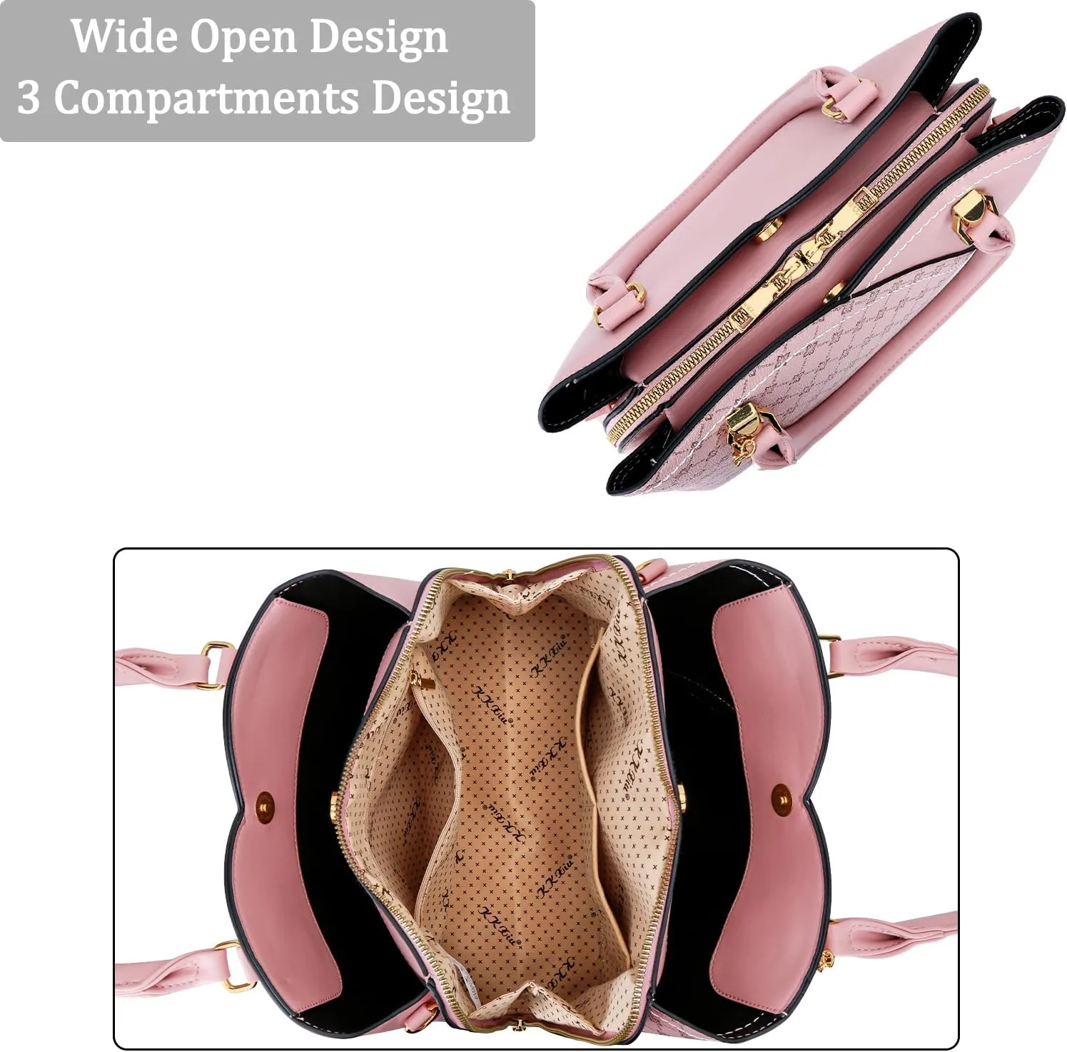 KKXIU Triple Compartments Purses and Handbags for Women Fashion Ladies Satchel Shoulder Top Handle Bag