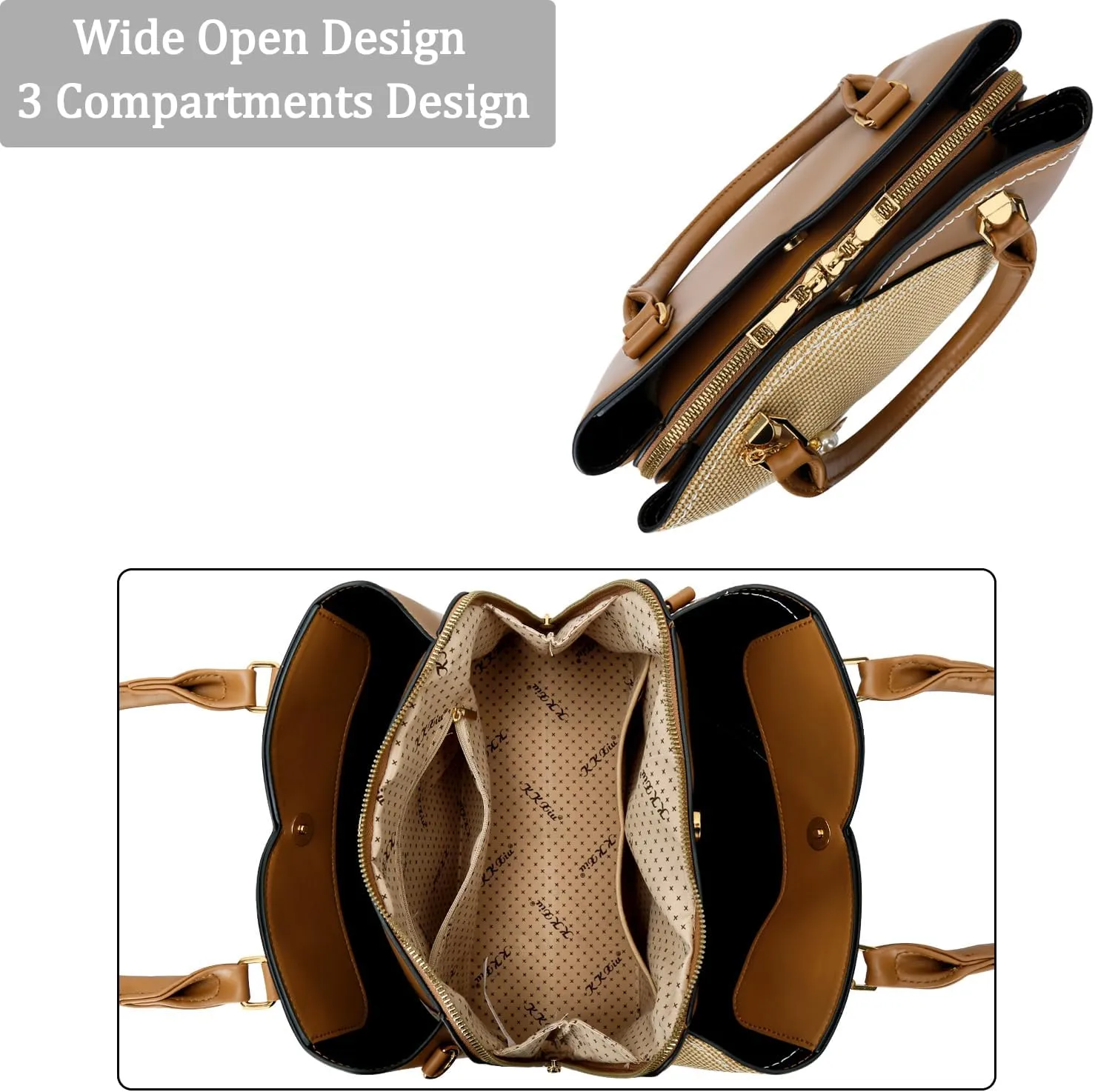KKXIU Triple Compartments Purses and Handbags for Women Fashion Ladies Satchel Shoulder Top Handle Bag
