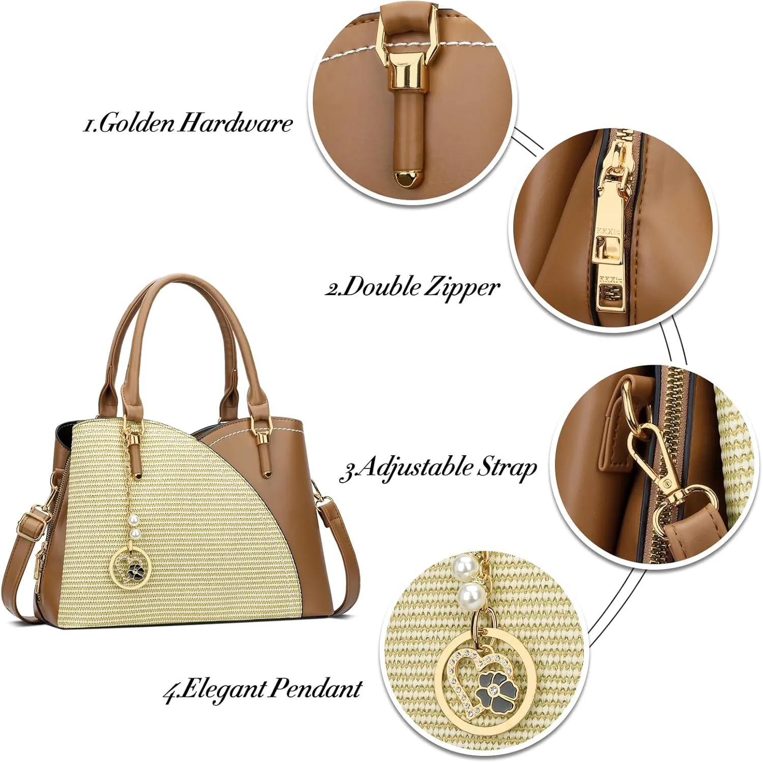 KKXIU Triple Compartments Purses and Handbags for Women Fashion Ladies Satchel Shoulder Top Handle Bag