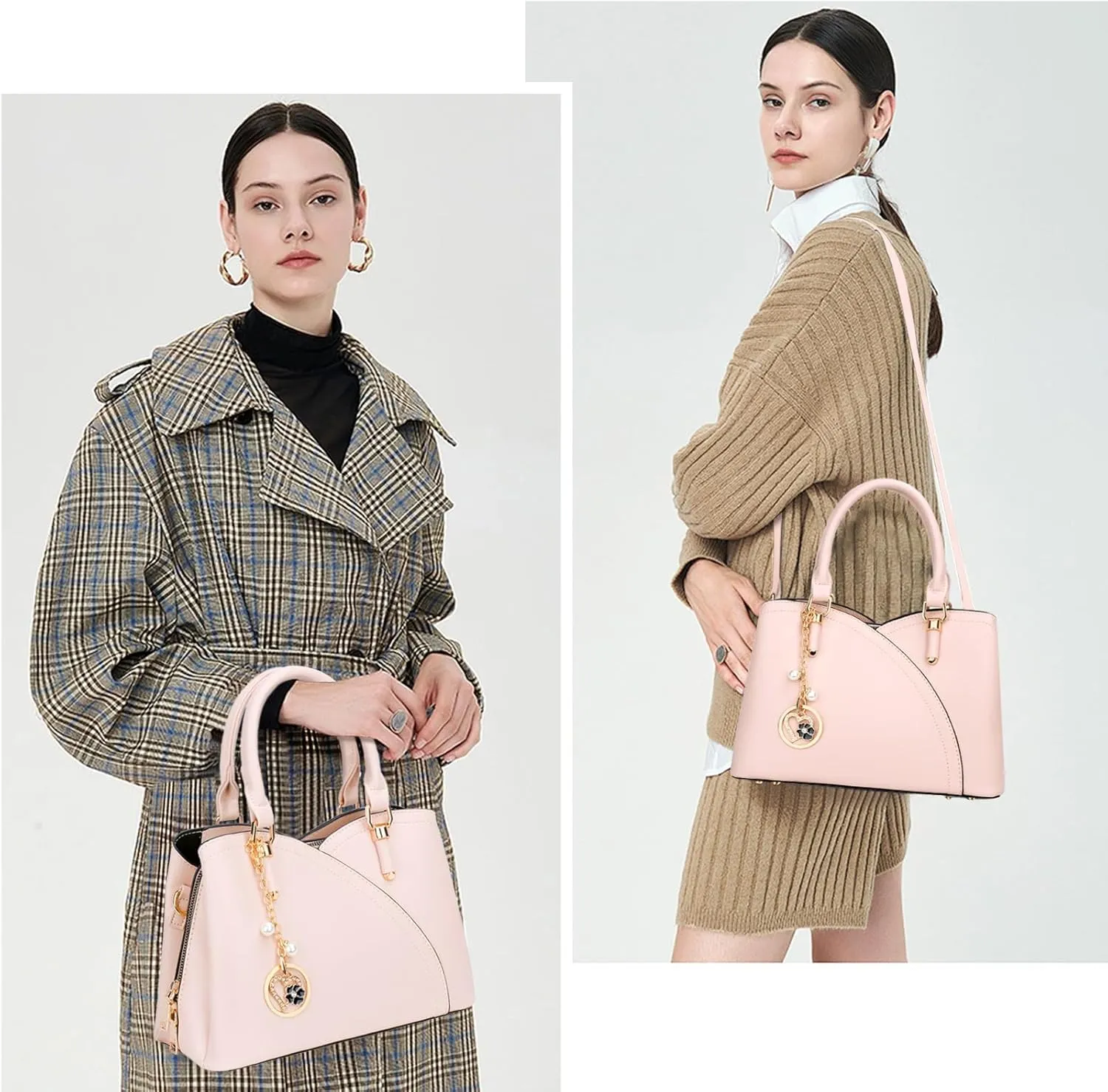 KKXIU Triple Compartments Purses and Handbags for Women Fashion Ladies Satchel Shoulder Top Handle Bag