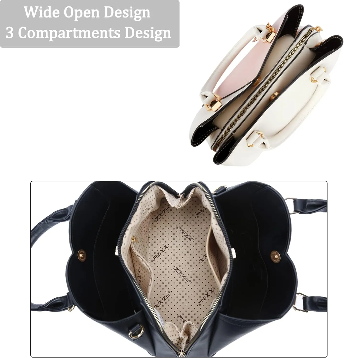 KKXIU Triple Compartments Purses and Handbags for Women Fashion Ladies Satchel Shoulder Top Handle Bag
