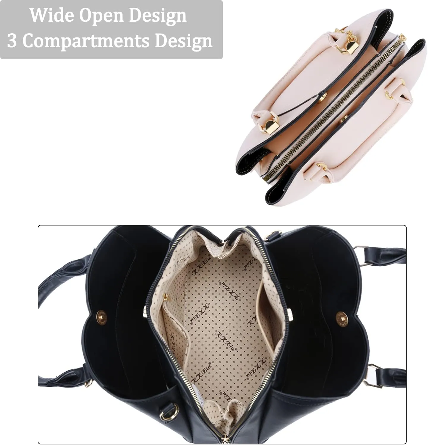 KKXIU Triple Compartments Purses and Handbags for Women Fashion Ladies Satchel Shoulder Top Handle Bag