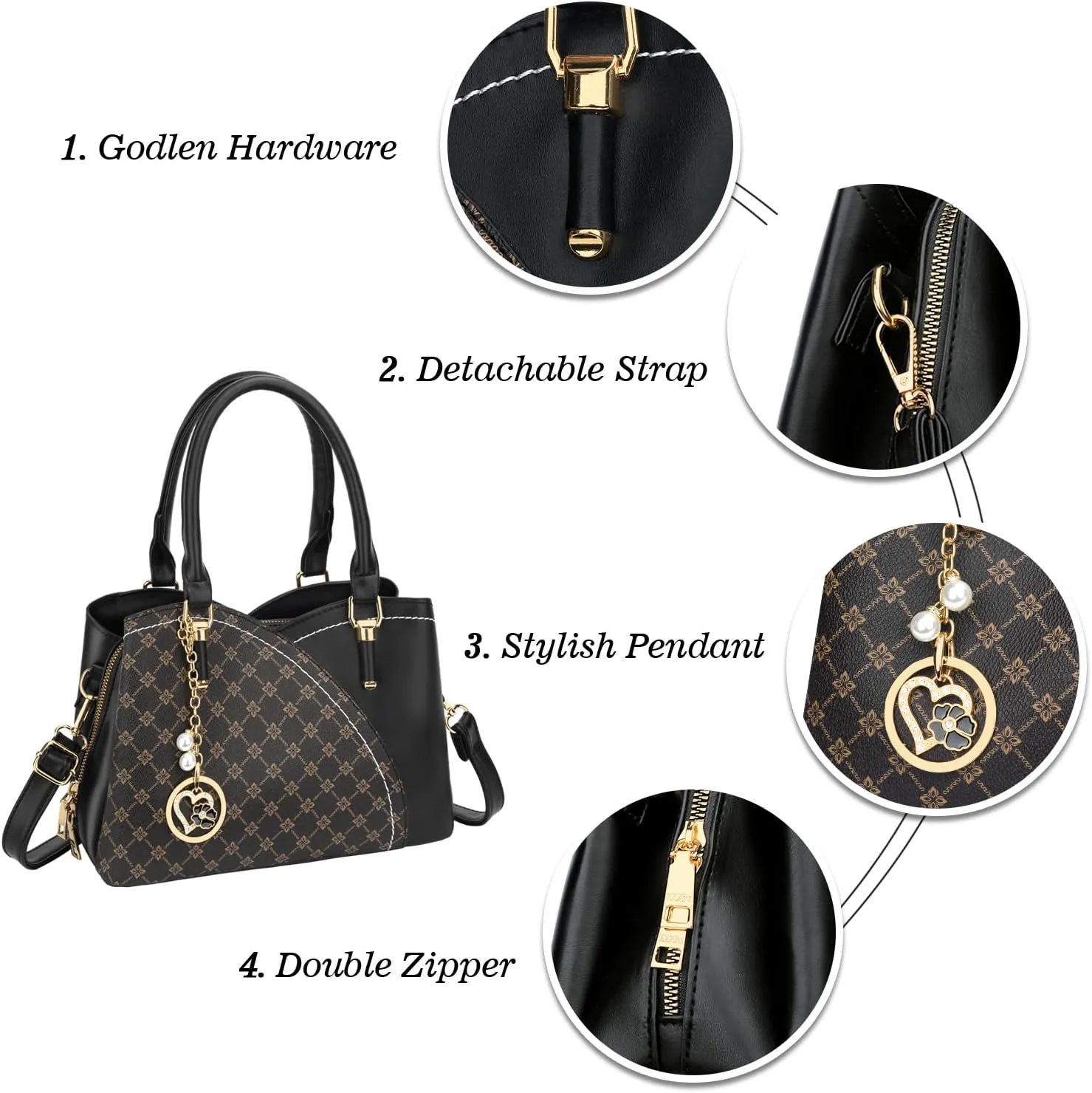 KKXIU Triple Compartments Purses and Handbags for Women Fashion Ladies Satchel Shoulder Top Handle Bag