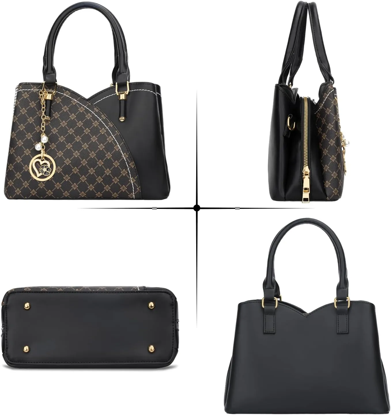 KKXIU Triple Compartments Purses and Handbags for Women Fashion Ladies Satchel Shoulder Top Handle Bag