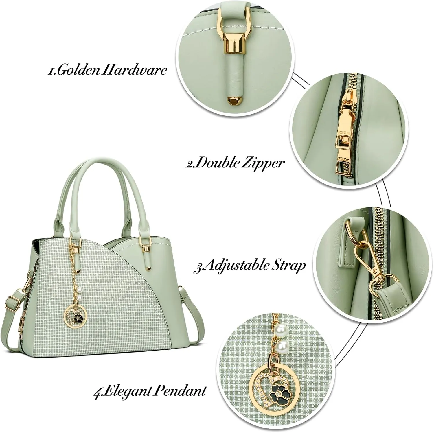 KKXIU Triple Compartments Purses and Handbags for Women Fashion Ladies Satchel Shoulder Top Handle Bag