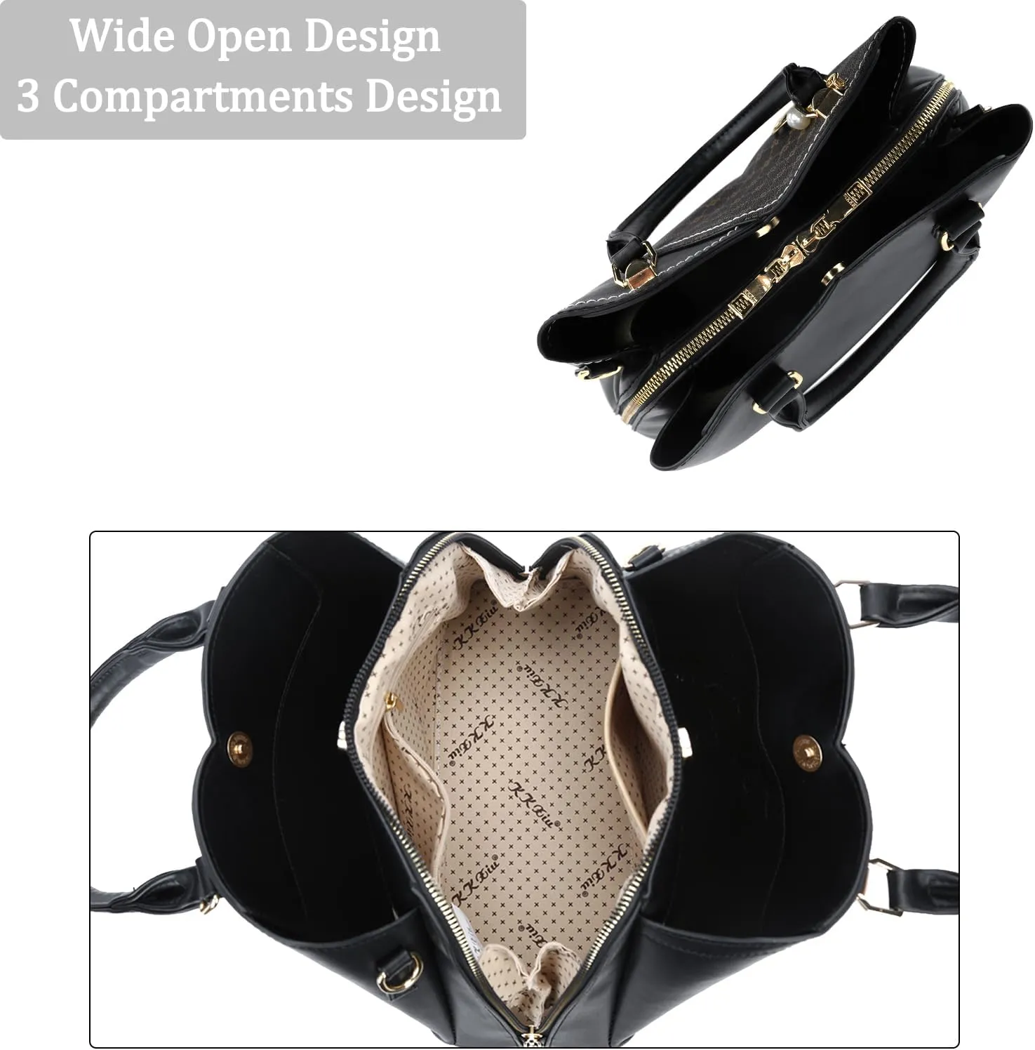 KKXIU Triple Compartments Purses and Handbags for Women Fashion Ladies Satchel Shoulder Top Handle Bag