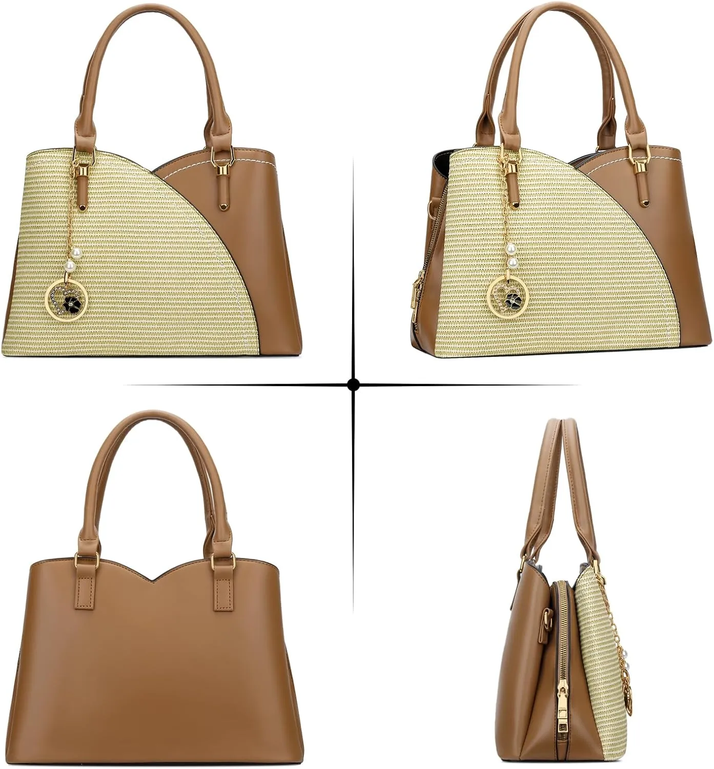 KKXIU Triple Compartments Purses and Handbags for Women Fashion Ladies Satchel Shoulder Top Handle Bag