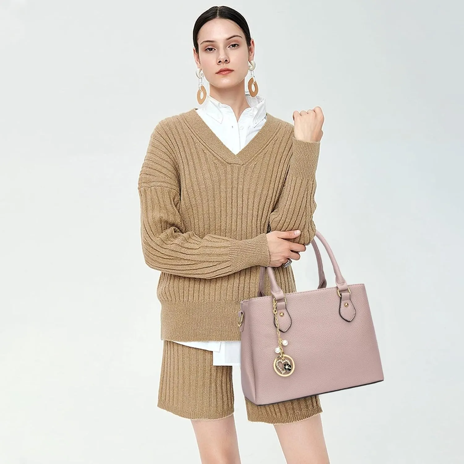 KKXIU Women Satchel Bags Handle Shoulder Handbags and Purses Pockets Zipper Leather Crossbody Bags