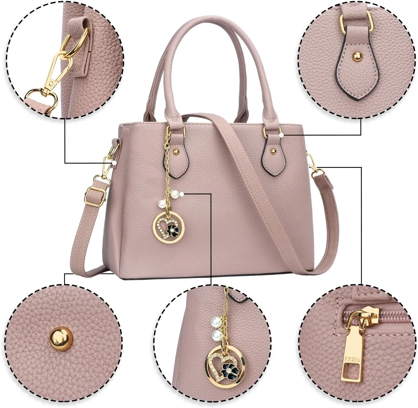 KKXIU Women Satchel Bags Handle Shoulder Handbags and Purses Pockets Zipper Leather Crossbody Bags