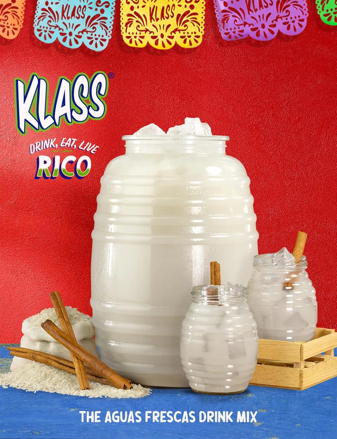 Klass Aguas Frescas | Drink Mix | Horchata | Flavors From Natural Sources, No Artificial Flavors, With Vitamin C (Makes 7 to 9 Quarts) 14.1 Oz Family Pack (4-Pack)