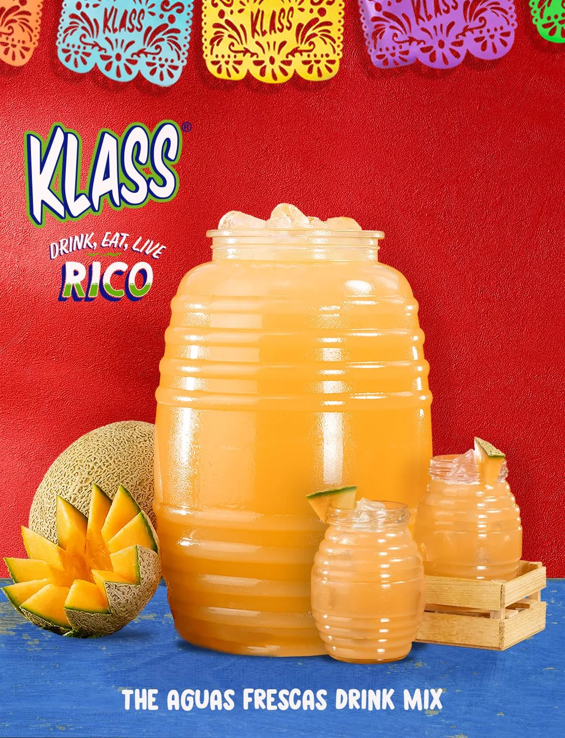 Klass Aguas Frescas | Drink Mix Tropical Variety Pack | Watermelon, Cantaloupe, Mango & Pineapple Drinks Flavors | From Natural Sources, No Artificial Flavors, With Vitamin C (Makes 7 to 9 Quarts) 14.1 Oz Family Pack (4-Pack)