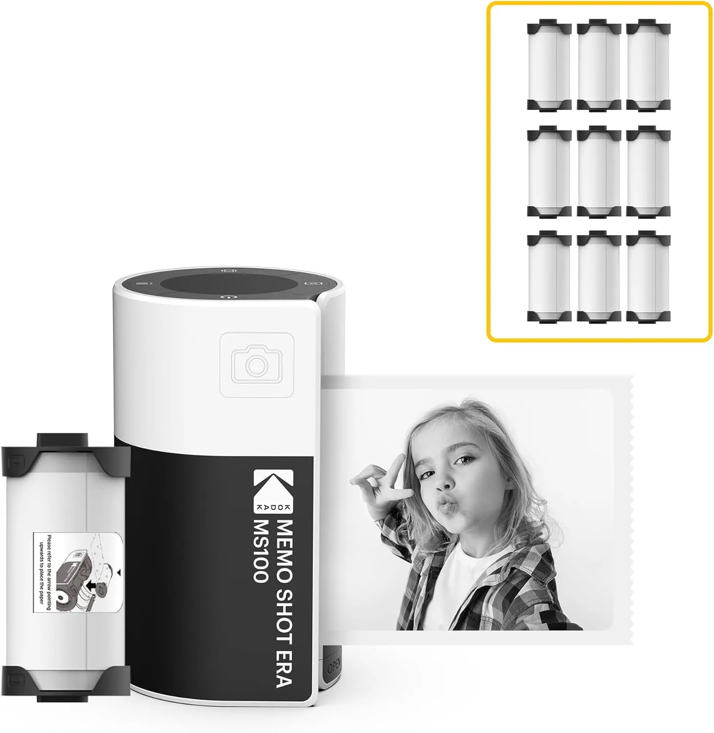KODAK Memo Shot ERA Kids Instant Digital Camera and Photo Label Printer (White, Camera   10 Rolls)