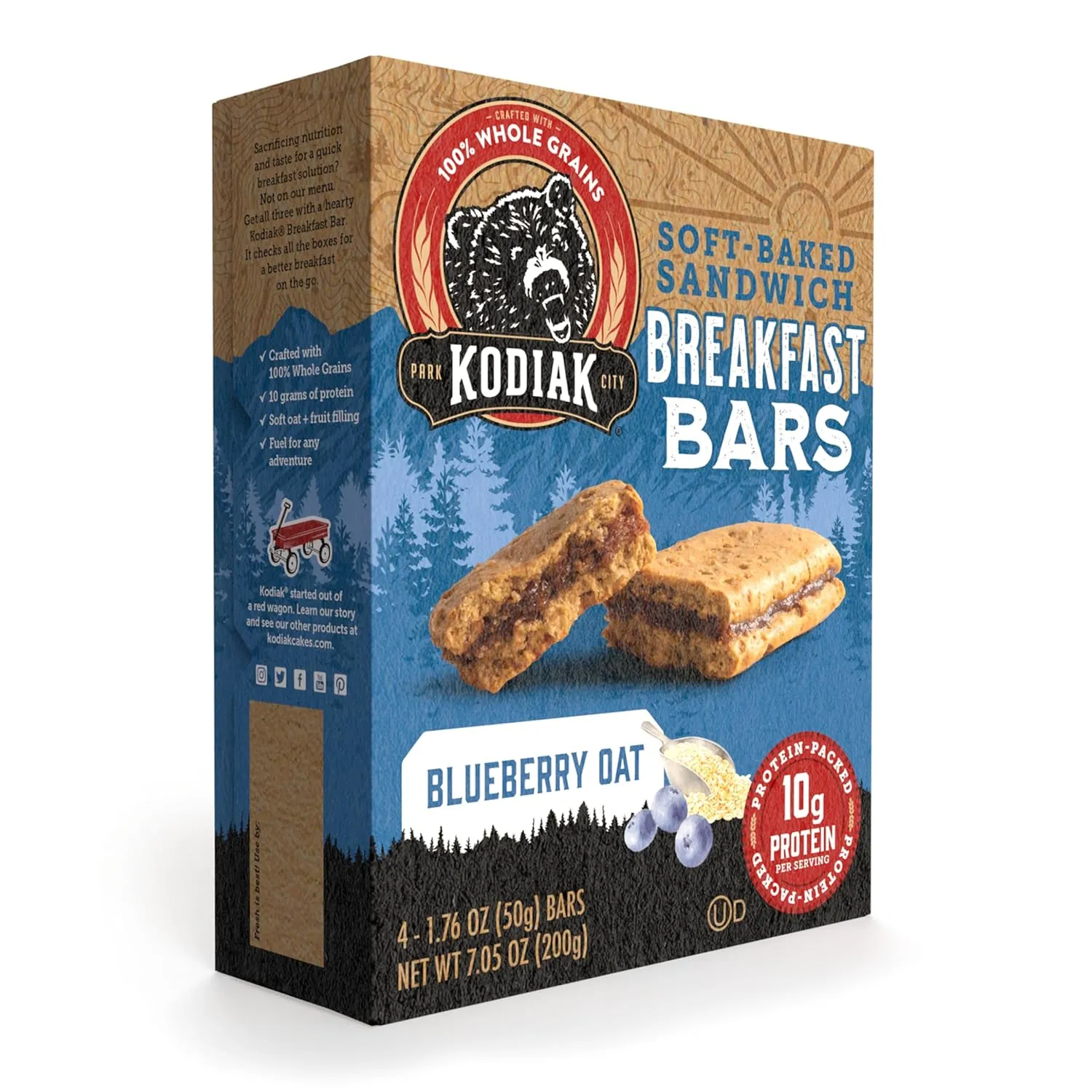 Kodiak Cakes Soft Baked Sandwich Breakfast Bar, Blueberry Oat, High Protein, 100% Whole Grains, 12 boxes with 4 bars each (48 bars total)