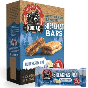 Kodiak Cakes Soft Baked Sandwich Breakfast Bar, Blueberry Oat, High Protein, 100% Whole Grains, 12 boxes with 4 bars each (48 bars total)