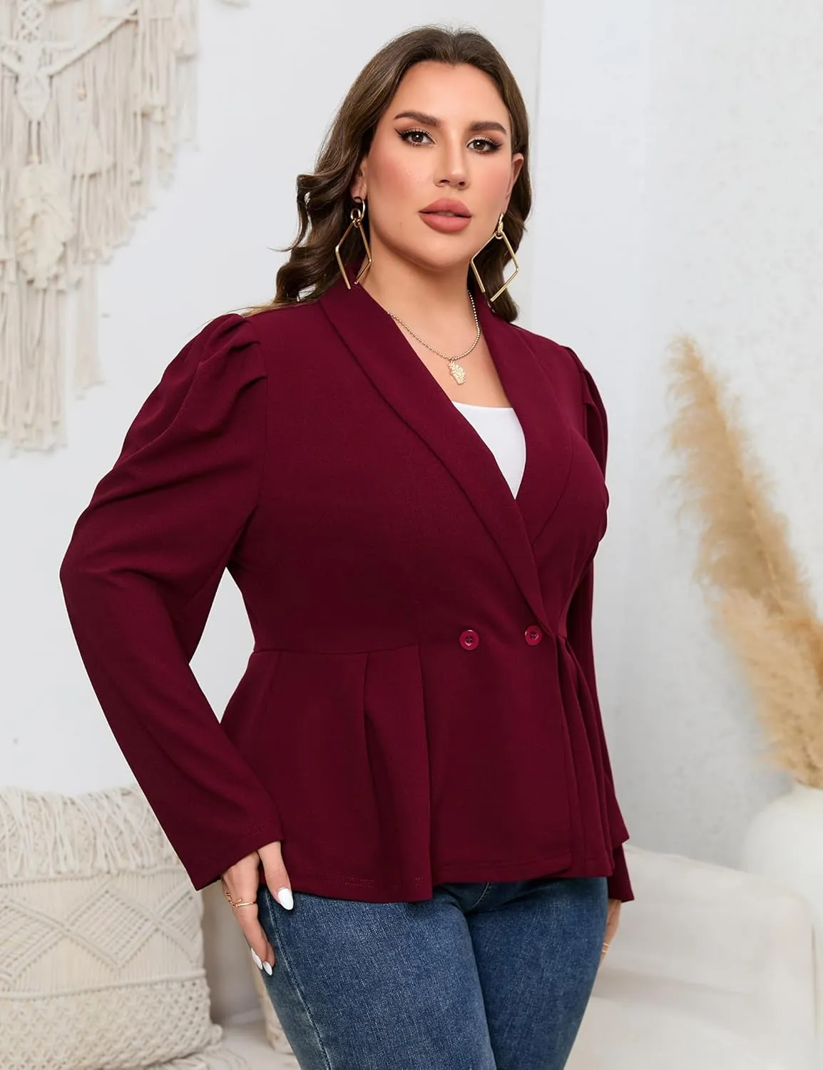 KOJOOIN Womens Plus Size Business Casual Blazers for Work Long Sleeve Shawl Lapel Knit Blazer Suit Jackets