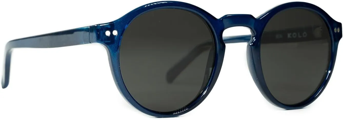 Kolo Harrison Premium Italian Sunglasses, Classic Round Style, Blue