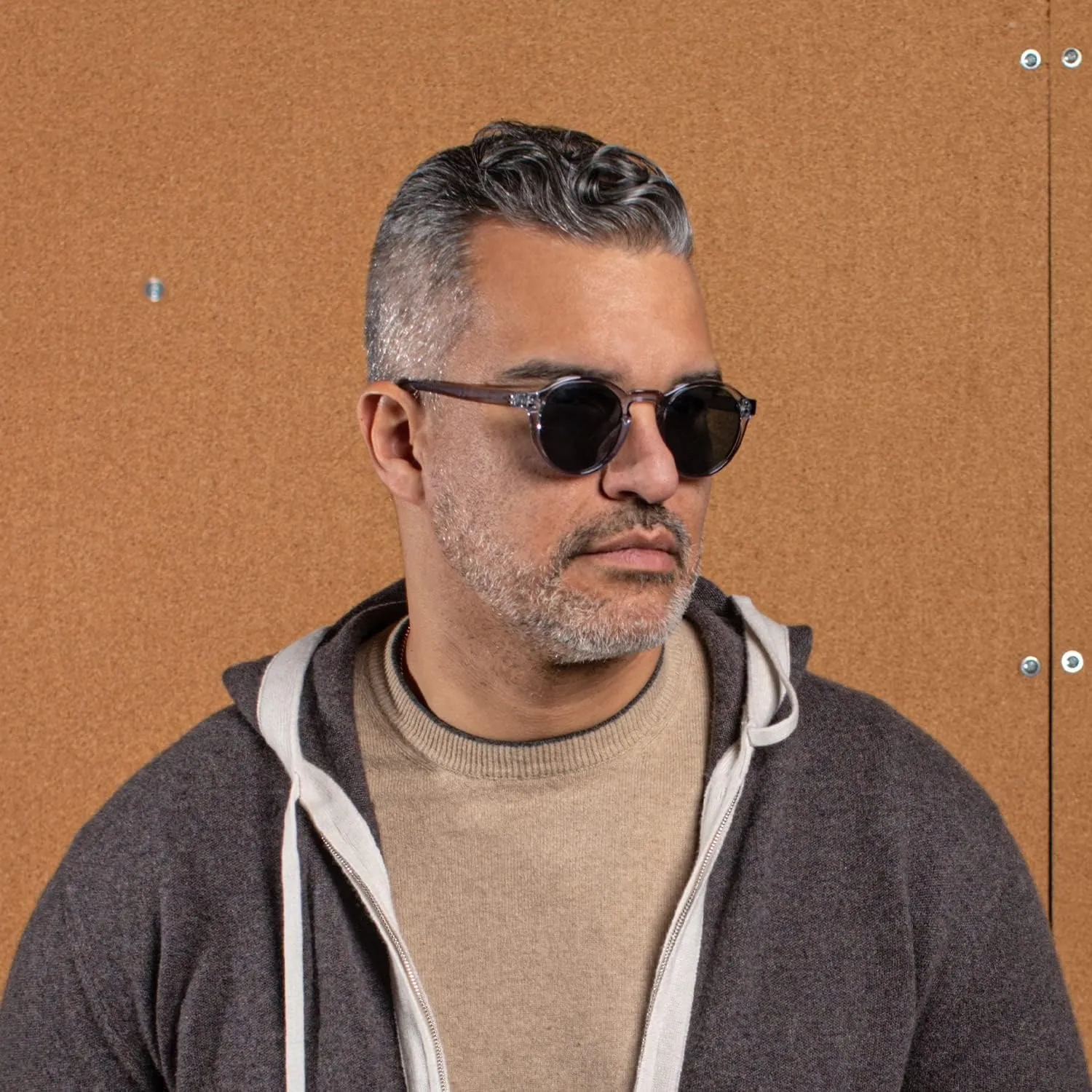 Kolo Harrison Premium Italian Sunglasses, Classic Round Style, Crystal Grey