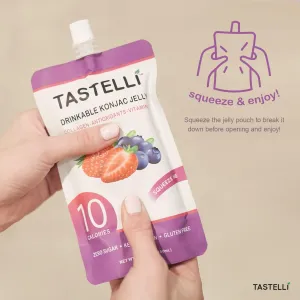 Konjac Jelly Infused with Collagen   Vitamin C   Antioxidants / 10 Calories, Vegan, Zero Sugar/Healthy Drinkable Dessert Pouch / (Double Berry) - 150mL x 10 Pouches