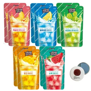 Korean Covenienve Store Drink Pouch Sampler Set - 5 PACK 10 PACK (mango, watermelon, blue lemonade, peach ice tea, shine muscat)   dalgaru yakgwa mirror (ADE 10 PACK)