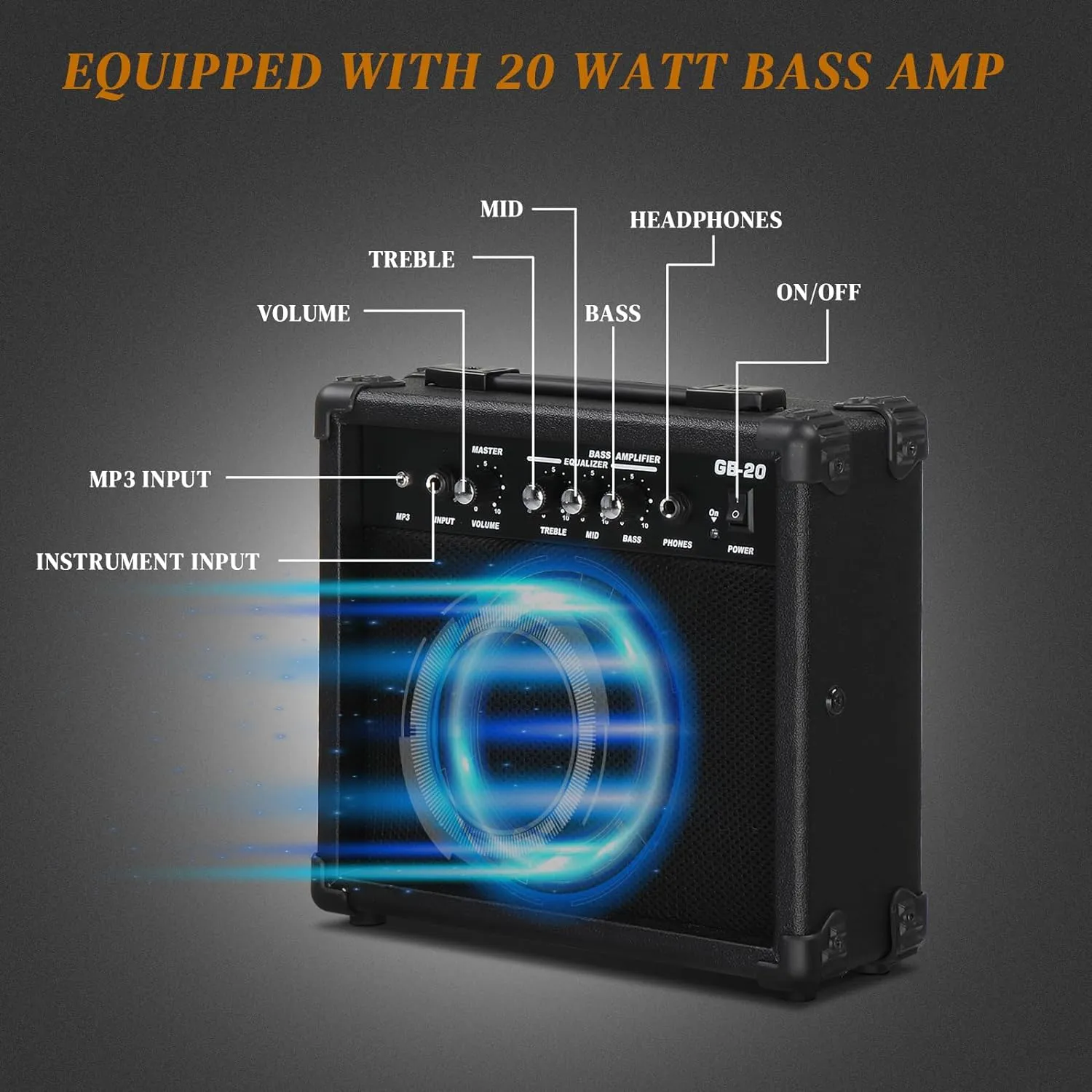 Ktaxon Electric Bass Guitar with 20Watt Amplifier, 4 String Right Handed Electric Bass Kit for Beginner & Professionals W/a Bag, Shoulder Strap, Guitar Pick, Wrench Tool(Black)