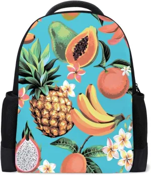 Kuizee Backpack Daypack Hawaiian Tropical Fruits Flowers Casual Bags Durable Polyester College School Travel 11×16Inch