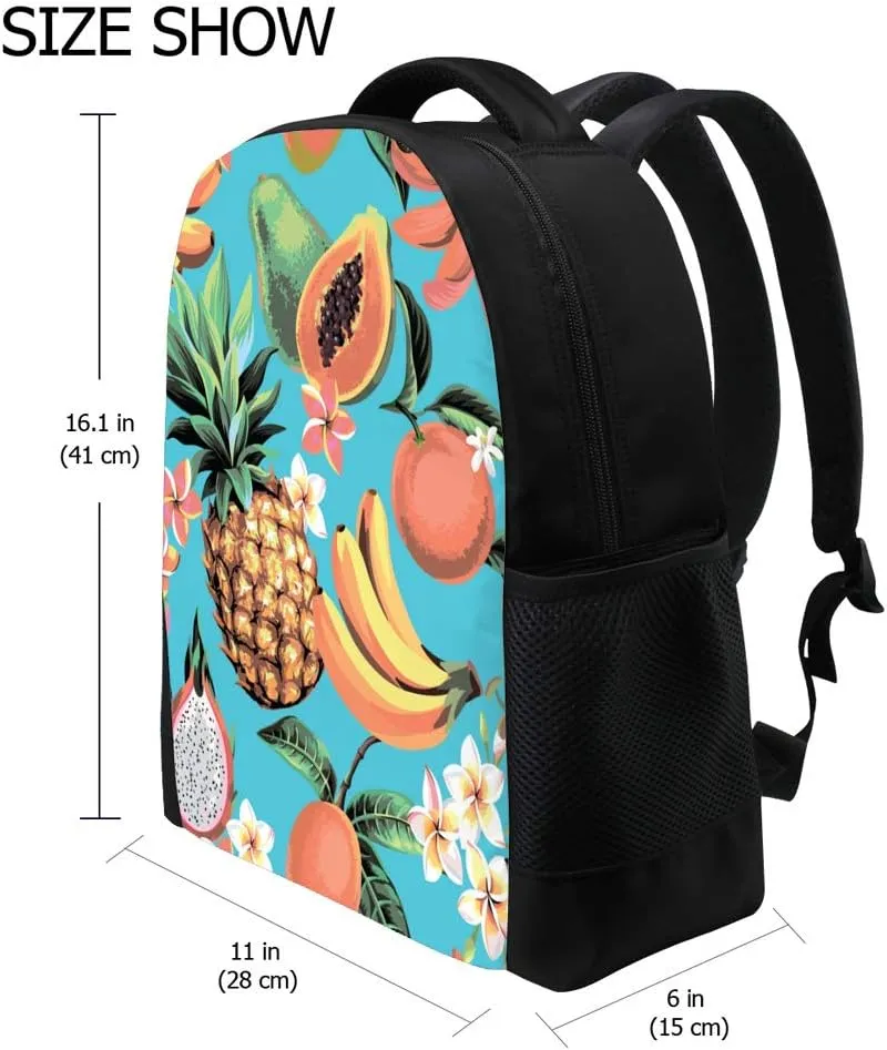 Kuizee Backpack Daypack Hawaiian Tropical Fruits Flowers Casual Bags Durable Polyester College School Travel 11×16Inch