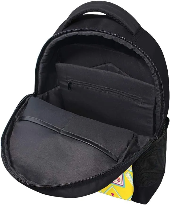 Kuizee Classic Backpack Adjustable Padded Shoulder Straps Daypack ﻿80s Disco Radio Funky Music Pop Design Yellow Book Bag Casual Bags Durable College School Daily 16Inch