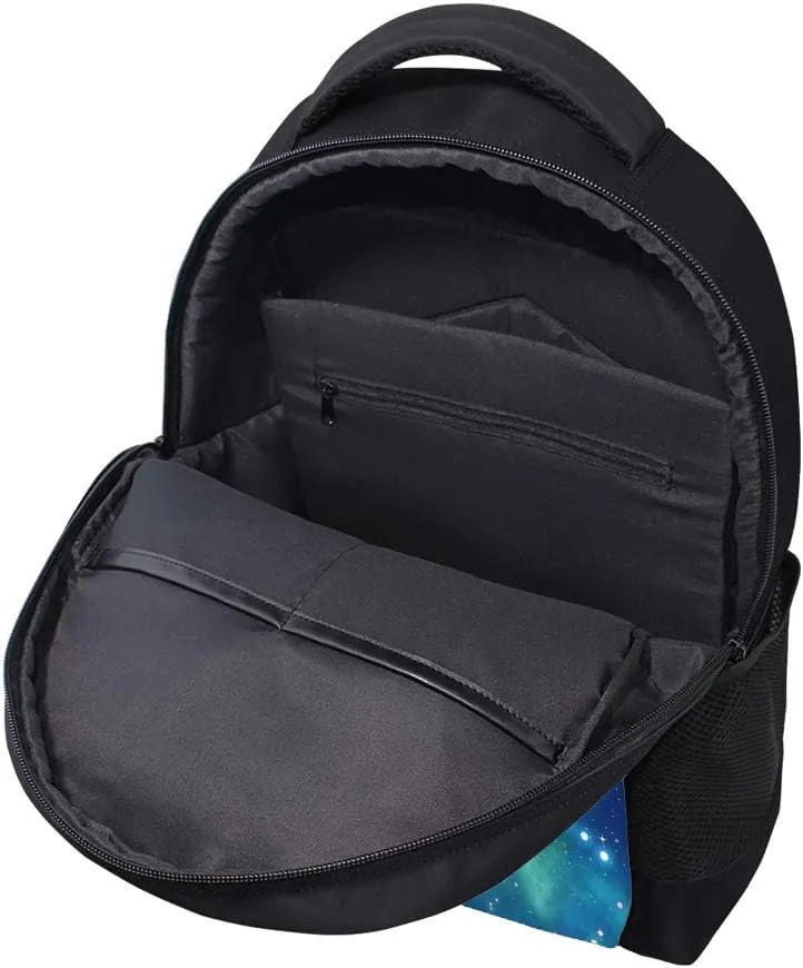 Kuizee Classic Backpack Adjustable Padded Shoulder Straps Daypack ﻿Romantic Starry Galaxy Blue Astronomy Book Bag Casual Bags Durable College School Daily 16Inch