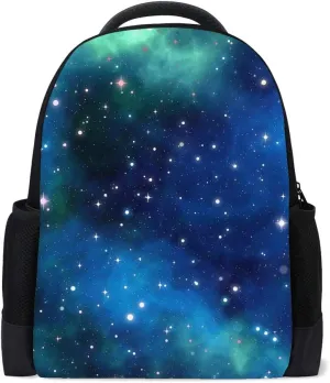 Kuizee Classic Backpack Adjustable Padded Shoulder Straps Daypack ﻿Romantic Starry Galaxy Blue Astronomy Book Bag Casual Bags Durable College School Daily 16Inch