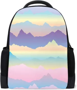 Kuizee Classic Backpack Schoolbag Adjustable Padded Shoulder Straps Daypack ﻿Abstract Wavy Mountain Skyline Multicolor Casual Bags Durable College Daily 16Inch