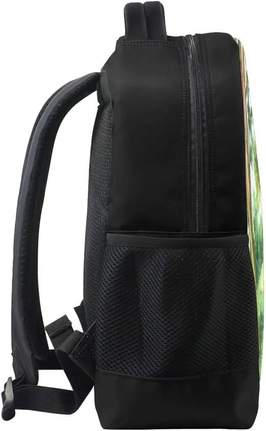 Kuizee Classic Backpack Schoolbag Adjustable Padded Shoulder Straps Daypack ﻿Summer Landscap Watercolor Green Forest Casual Bags Durable College Daily 16Inch