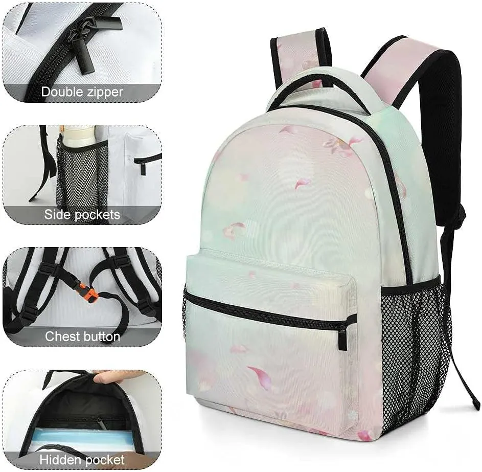 Kuizee Travel Laptop Backpack Business Daypack Work Bookbag Flying Spring Flowers Pink Durable iPad Tablet School College Book Bags Casual Bags for Men and Women